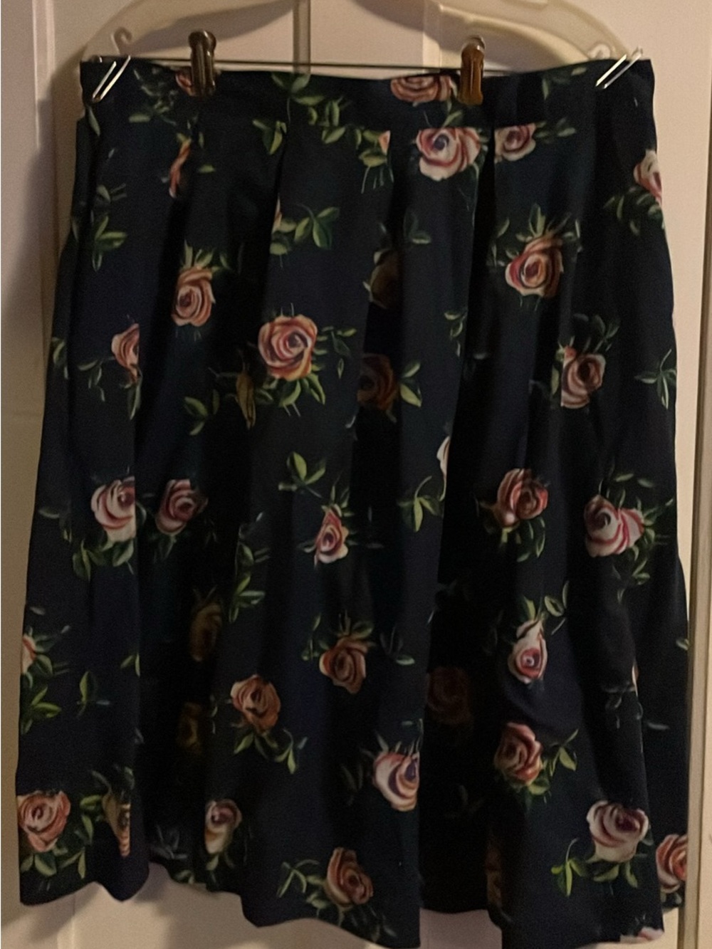 Worthington Navy A-Line Skirt with Pink Rose Print 20T